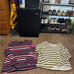 Sonoma V-Neck Striped Tee in Olive, Croft and Barrow Pink & White